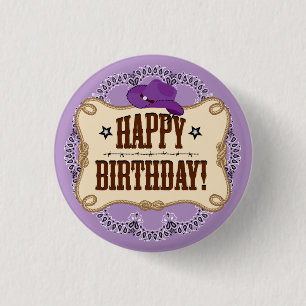 Purple Cowgirl Birthday Button