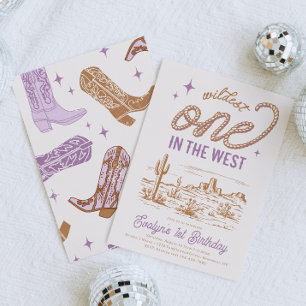 Purple Cowgirl First Birthday Invitation