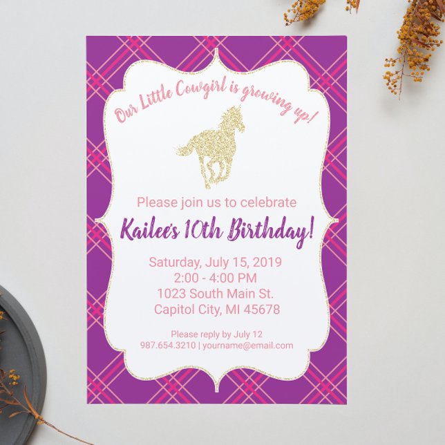 Purple Cowgirl Horse Birthday Party Invitation (Creator Uploaded)