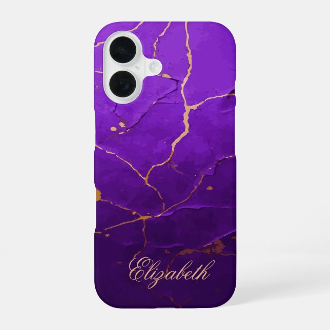 Purple Cracked Texture iPhone 16 Case (Back)