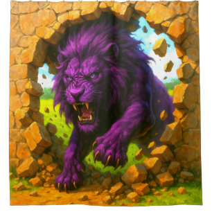 Purple Crashing Lion Shower Curtain