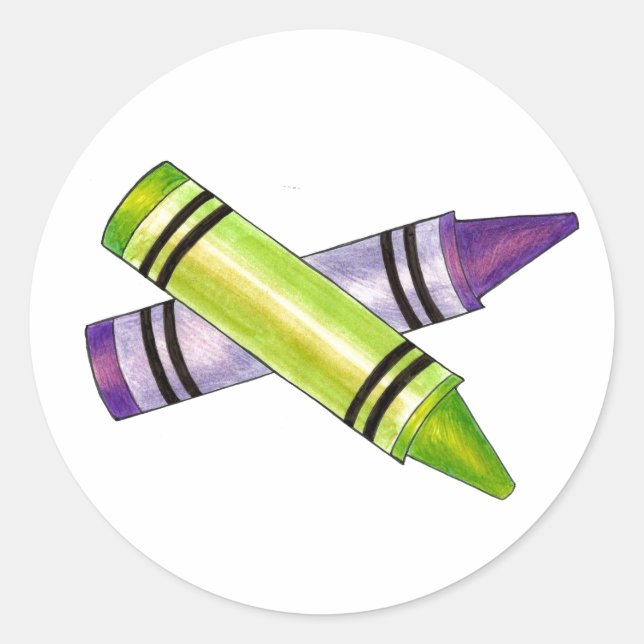 Purple Crayon School Supplies Crayons Art Teacher Classic Round Sticker (Front)