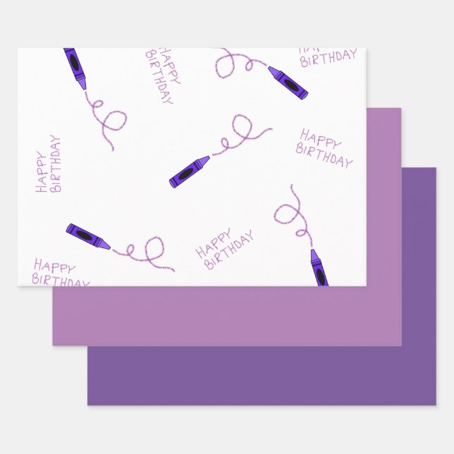 Purple Crayon Wrapping Paper Sheet (Set)