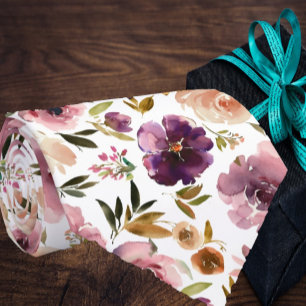 Purple Cream Blush Pink Watercolor Floral  Tie