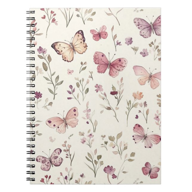 Purple Cream Butterflies Floral Notebook (Front)