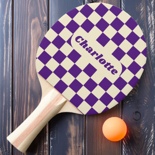 Purple & Cream Chequered with Name Ping Pong Paddle