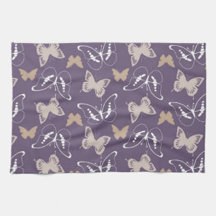 Purple Cream Flight of Butterflies Tea Towel