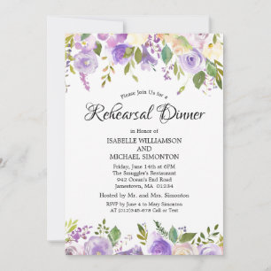 Purple & Cream Floral Rehearsal Dinner Invitation