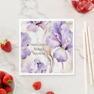 Purple Cream Iris Floral Bridal Shower Napkin