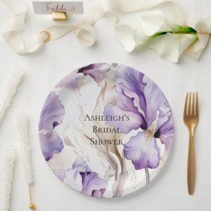 Purple Cream Iris Floral Bridal Shower Paper Plate