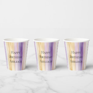 Purple Cream Iris Stripes Birthday Paper Cups