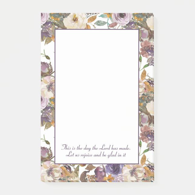 Purple Cream Ivory Floral Christian Bible Verse Post-it Notes (Front)