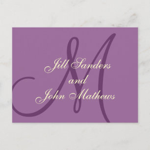 Purple Cream Monogram Names Save the Date Cards