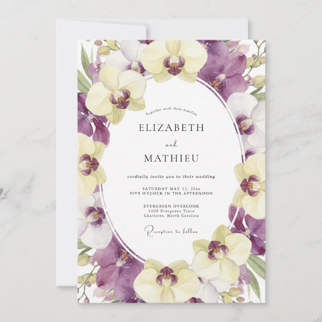 Purple Cream Orchid Wedding Invitation (Front)
