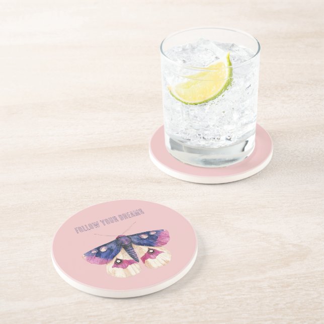 Purple Cream Pink Butterfly Coaster (Side)