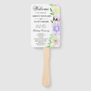 Purple Cream Summer Flowers Wedding Program Hand Fan