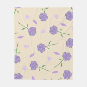 Purple Cream Tropical Floral Botanical Fleece Blanket