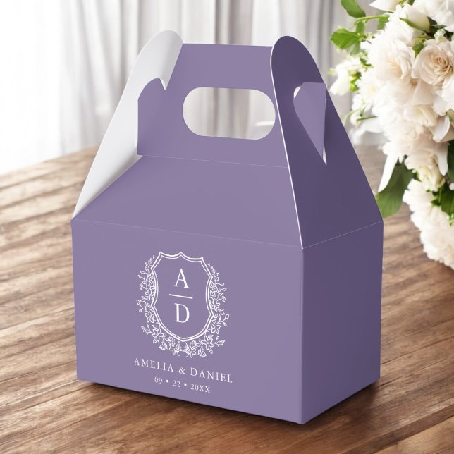 Purple Crest Floral Monogram Wedding Modern Favour Box (Creator Uploaded)