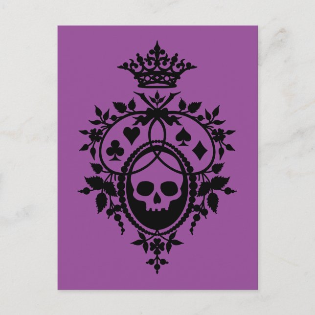Purple Crest with Skull and Cardsuits Postcard (Front)