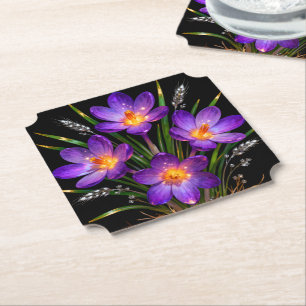 Purple Crocus Floral Coaster