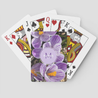 Purple Crocus Floral Photograph Monogram Playing Cards
