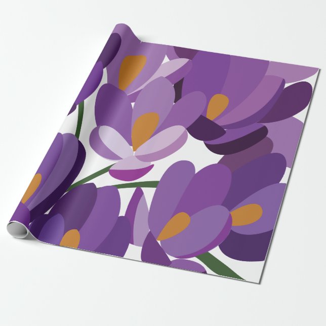 Purple Crocus Floral Wrapping Paper (Unrolled)