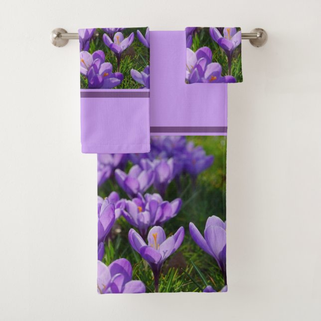 Purple Crocus Flower Bath Towel Set (Insitu)