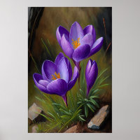Purple Crocus Flowers Art Print Poster