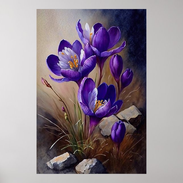 Purple Crocus Flowers Art Print Poster (Front)