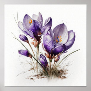 Purple Crocus Flowers Art Print Poster