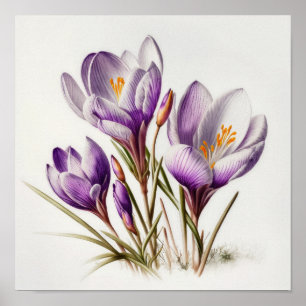 Purple Crocus Flowers Art Print Poster
