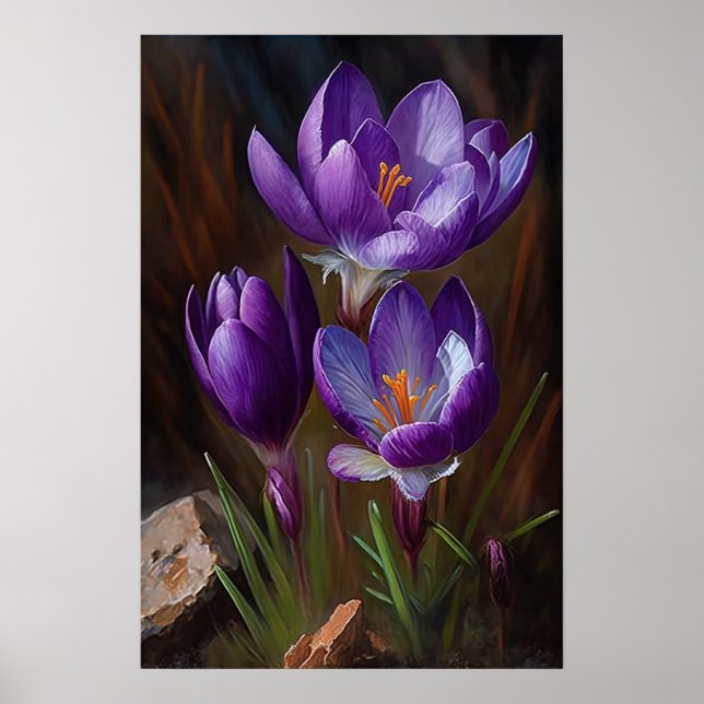 Purple Crocus Flowers Art Print Poster (Front)