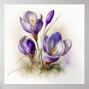 Purple Crocus Flowers Art Print Poster