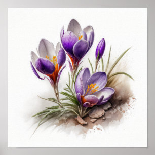 Purple Crocus Flowers Art Print Poster