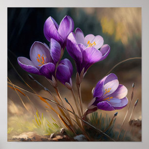Purple Crocus Flowers Art Print Poster