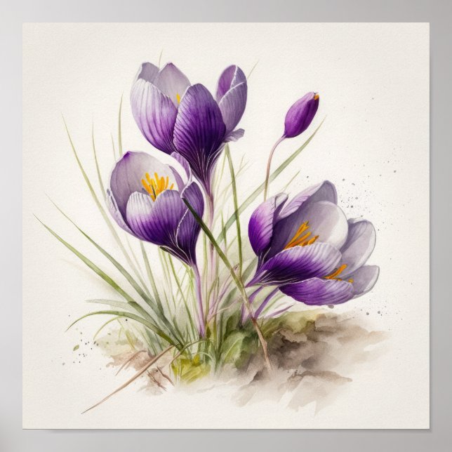 Purple Crocus Flowers Art Print Poster (Front)