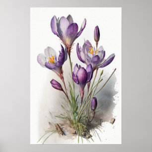 Purple Crocus Flowers Art Print Poster