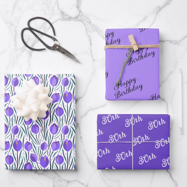 Purple Crocus Flowers Coordinated  Wrapping Paper Sheet (Front)