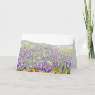 Purple Crocus Flowers on Spring Hill Illustration Thank You Card