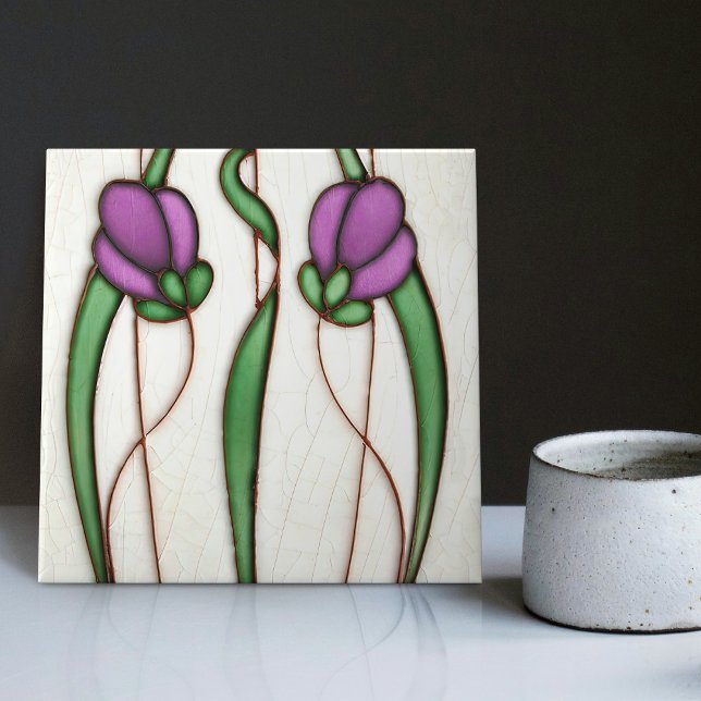 Purple Crocus Wall Decor Art Nouveau Art Deco Tile (Creator Uploaded)