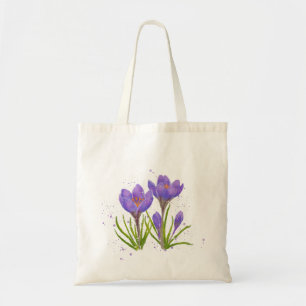 Purple Crocus Watercolor Illustration Tote Bag