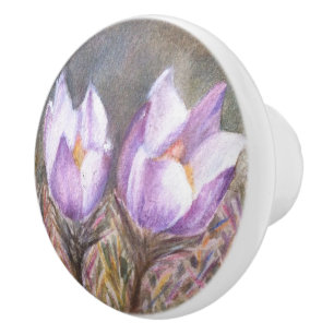 PURPLE CROCUSES CERAMIC KNOB