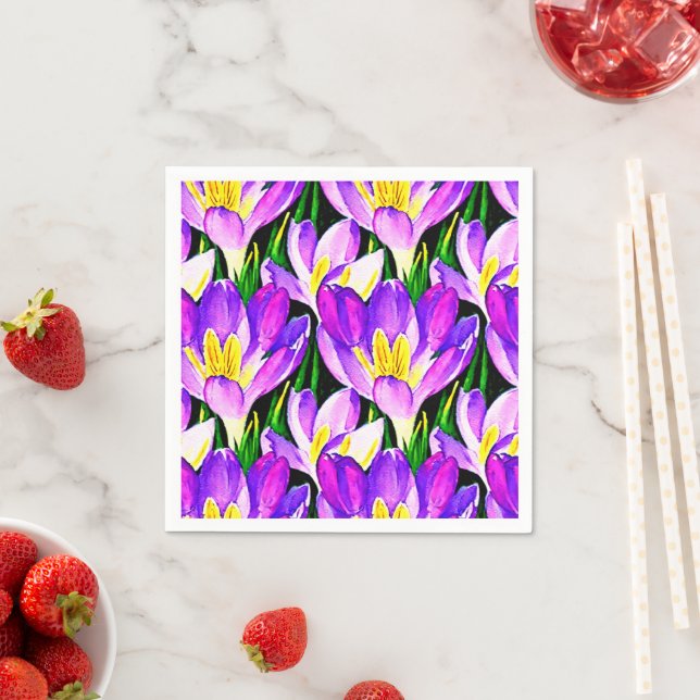 Purple crocuses napkin (Insitu)