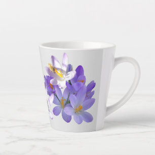 Purple Crocuses with Bee Light Grey Latte Mug