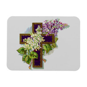 Purple Cross And Flowers Magnet