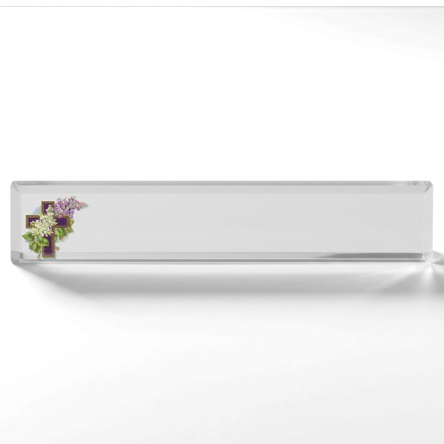 Purple Cross And Flowers Nameplate (Front)
