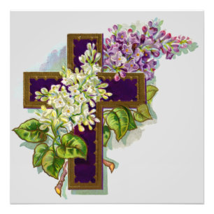 Purple Cross And Flowers Photo Print