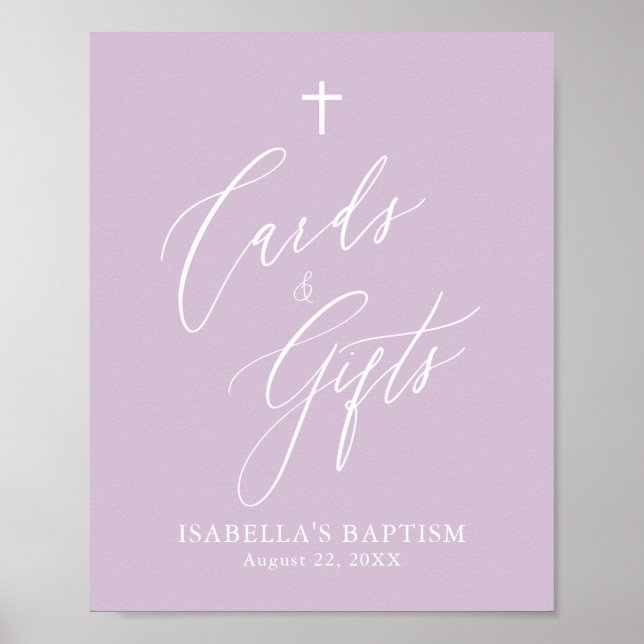 Purple Cross Girl Baptism Cards & Gifts Poster (Front)