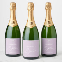 Purple Cross Girl Baptism Sparkling Wine Bottle La