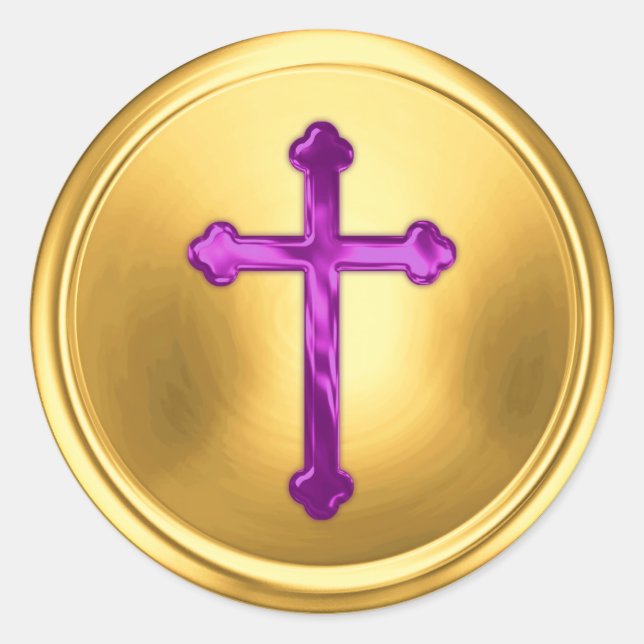 Purple Cross on Gold Envelope Seal Sticker (Front)